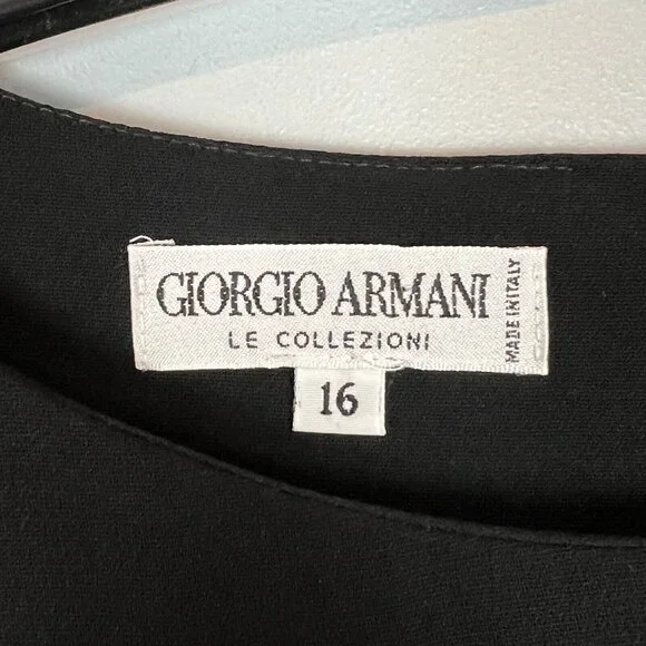 Giorgio Armani Black Pleated Dress Size 16 Sleeveless Midi Italy